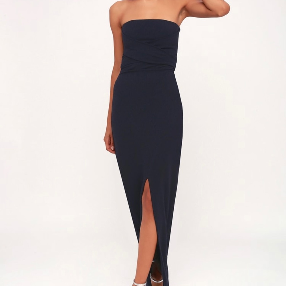 Lulus Own the Night Navy Blue Strapless Maxi Dress